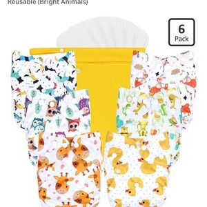 Wegreeco Reusable Kids Cloth Diaper Set (6)- Bright Animal Print with inserts OS